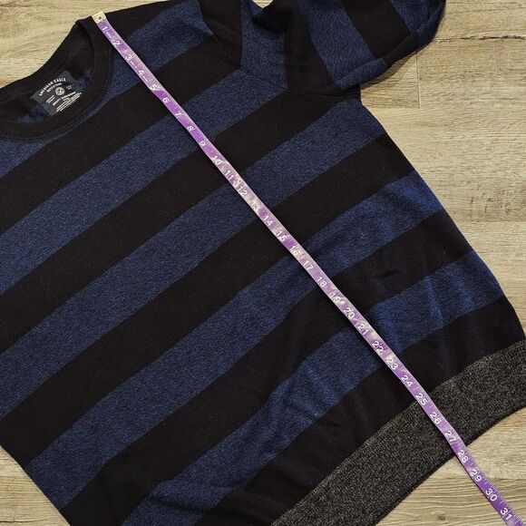 AMERICAN EAGLE Sweater Pullover Crewneck Cotton Navy Black Wide Stripe Men's XL - Picture 5 of 8